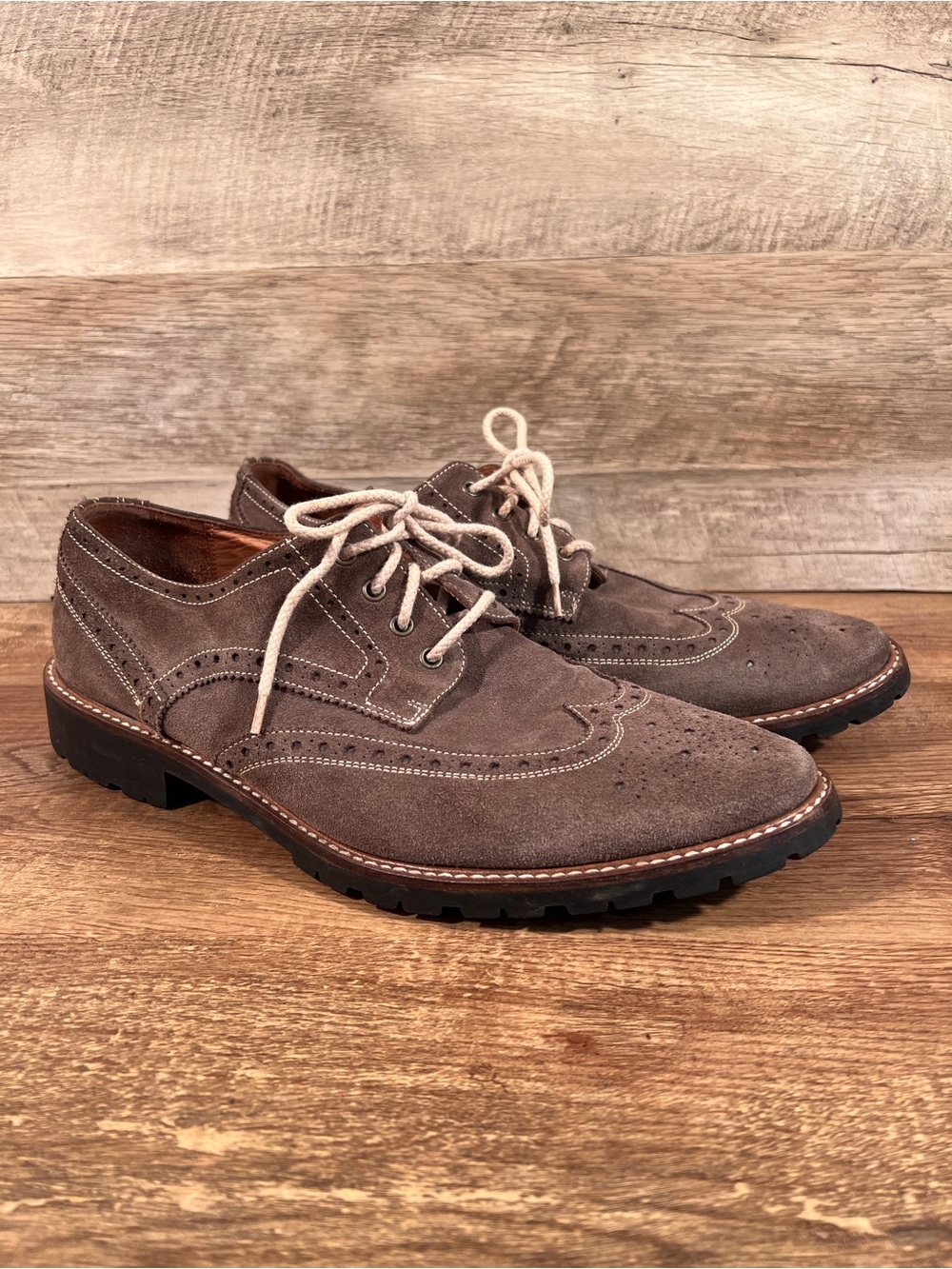 Saks Fifth Avenue Men's Taupe Suede Wingtip Derbies - Picture 7 of 12